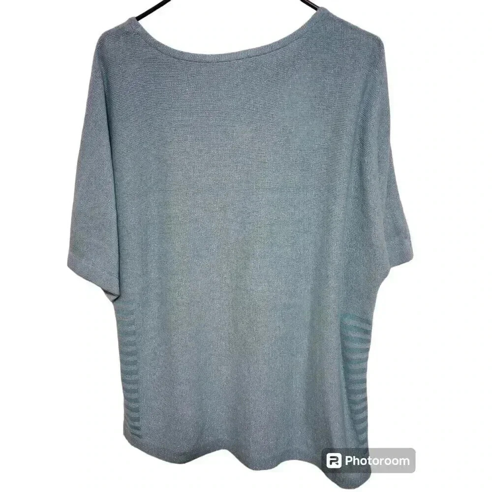 Chico's Linen Blend Sweater Metallic Shimmer Dolman Sleeve Hi Low Sz 2 (U.S. Lg) - Picture 2 of 6